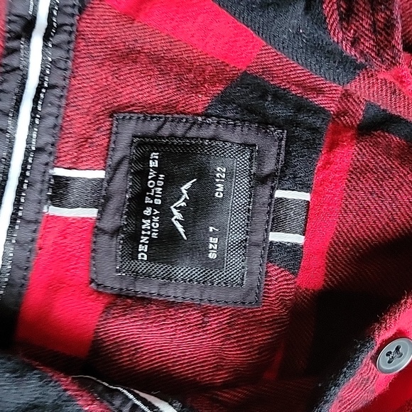 Denim and Flower Buffalo Plaid Button Down Boys Shirt - Picture 3 of 6